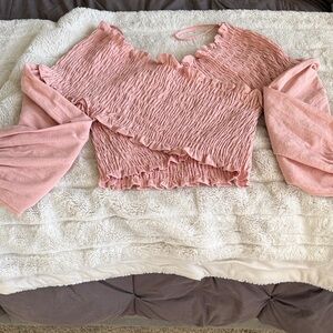Very J Dusty Rose Smocked Ruffle Crop Top